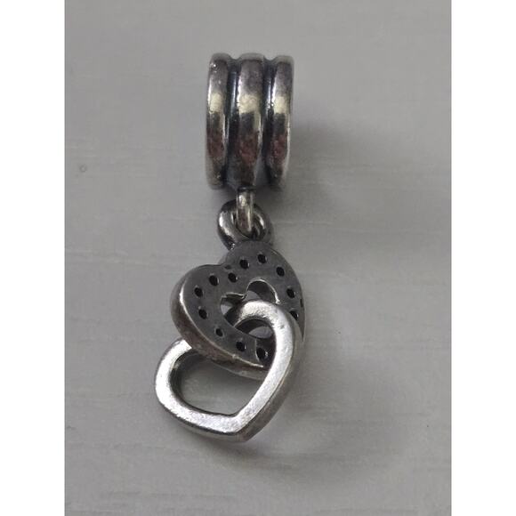 Pandora Interlocking Love Heart Sterling Silver Dangle Bead Charm 791242CZ - Picture 2 of 6